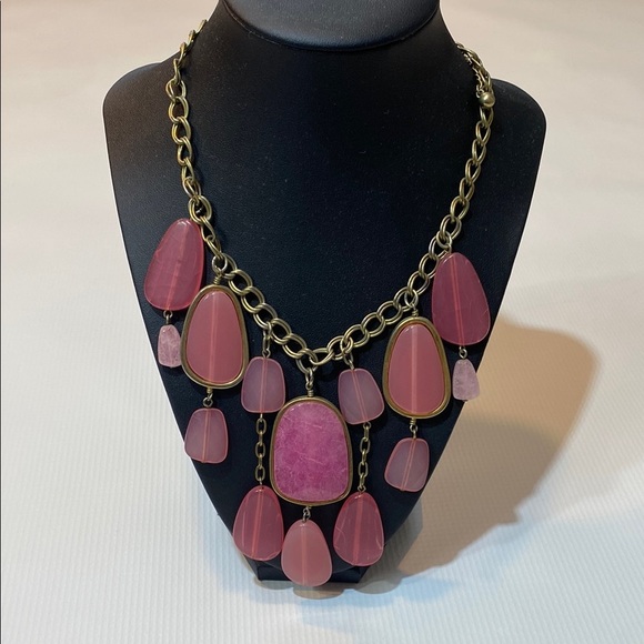 Chico's Pink and Red Teardrop Necklace with Gold Chain - Picture 1 of 5